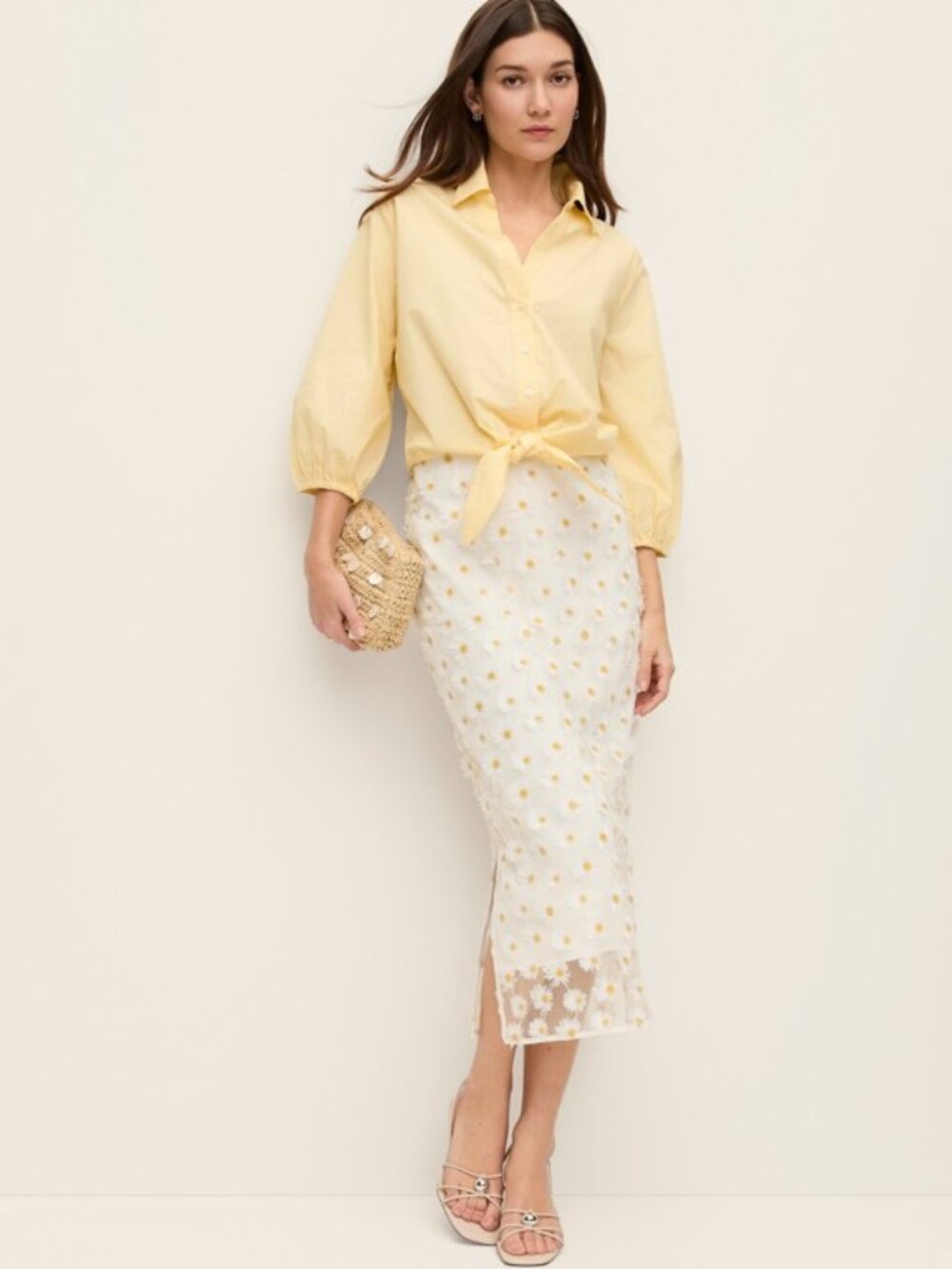 Ann Taylor Daisy Appliqué Column Midi Skirt 853648